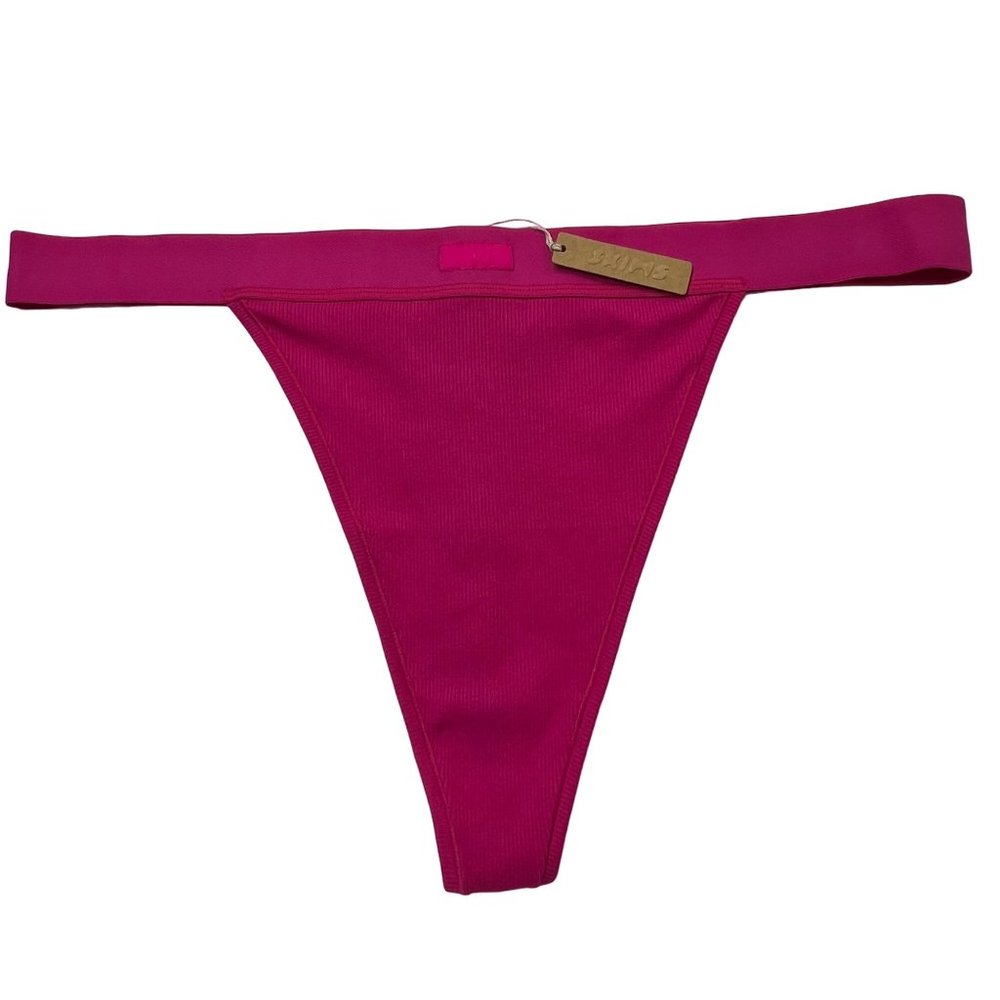 SKIMS Cotton Rib Thong Raspberry Womens‎ 4X
